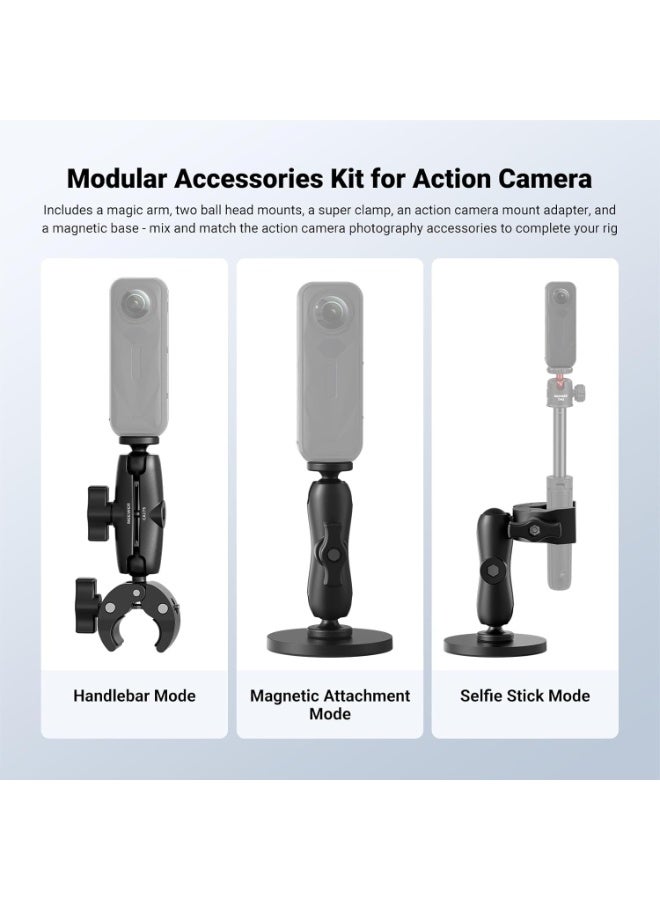 NEEWER Motorcycle Bicycle Handlebar Clamp Holder Magnetic Car Mount Accessories Kit Compatible with Insta360 X5 X4 X3 GoPro DJI AKASO Action Cameras, 360° Ball Heads for POV Video Recording, CA175 - Image 5